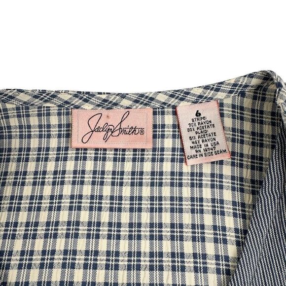 Vintage Jaclyn Smith Plaid Striped Light Jacket Vest One Piece Size 6 - Picture 5 of 6